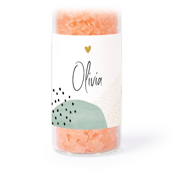 Glass tubes with square stickers & pink bath salt - set of 12