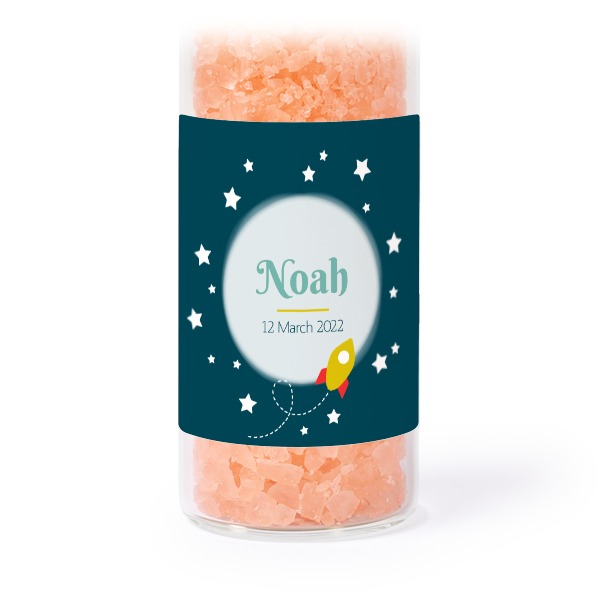 Glass tubes with square stickers & pink bath salt - set of 12