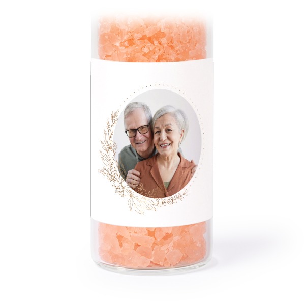 Glass tubes with square stickers & pink bath salt - set of 12