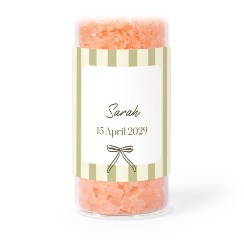 Glass tubes with square stickers & pink bath salt - set of 12