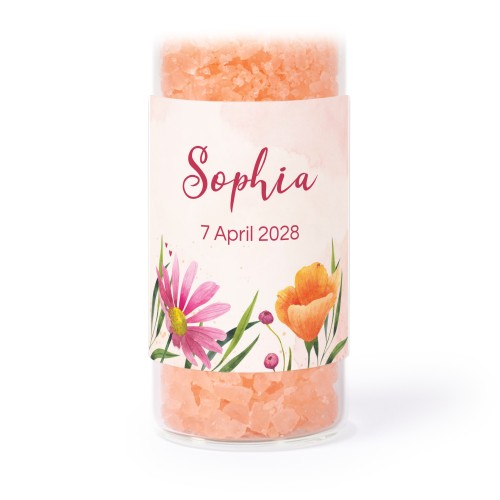 Lasiputki neliö tarroilla & vaaleanpunaisella kylpysuolalla - 12 kpl