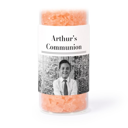 Glass tubes with square stickers & pink bath salt - set of 12