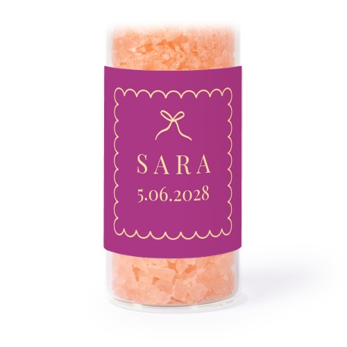 Glass tubes with square stickers & pink bath salt - set of 12