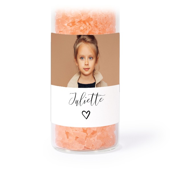 Glass tubes with square stickers & pink bath salt - set of 12