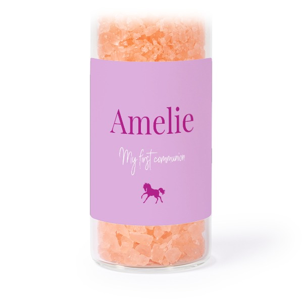 Glazen buisjes met vierkante stickers & roze badzout (set van 12)