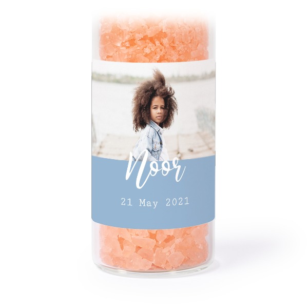 Glass tubes with square stickers & pink bath salt - set of 12