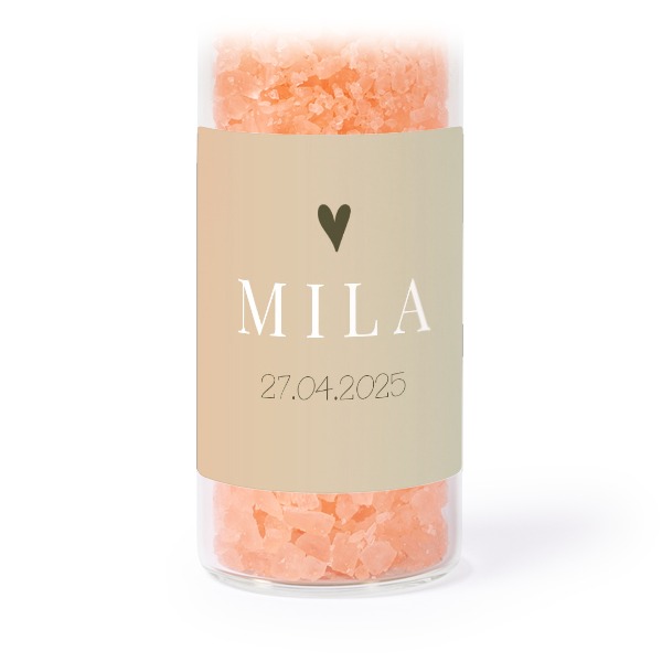 Glass tubes with square stickers & pink bath salt - set of 12