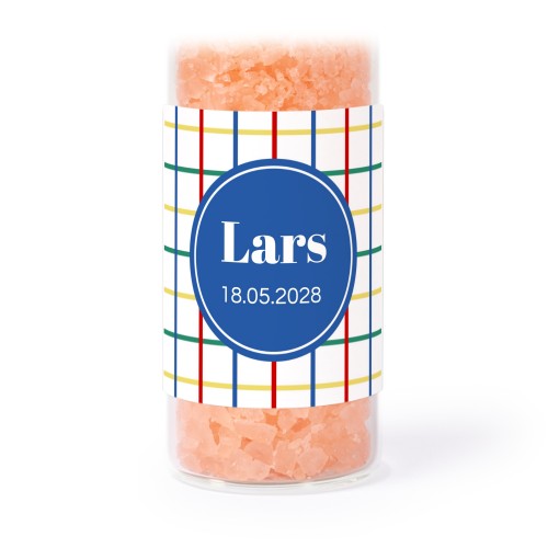 Glasrør med firkantede klistermærker & lyserødt badesalt - 12 stk