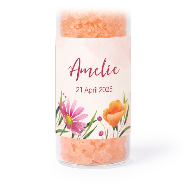 Tube avec sticker carré & sel de bain rose (lot de 12)