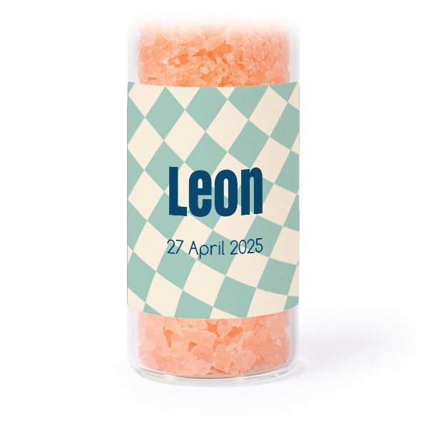 Glazen buisjes met vierkante stickers & roze badzout - set van 12
