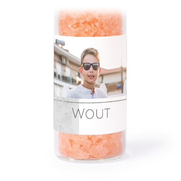 Glass tubes with square stickers & pink bath salt - set of 12