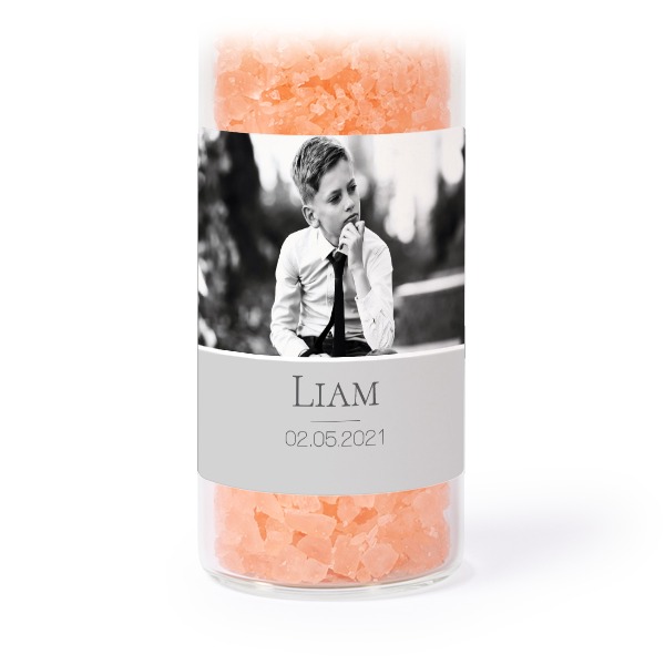 Glass tubes with square stickers & pink bath salt - set of 12