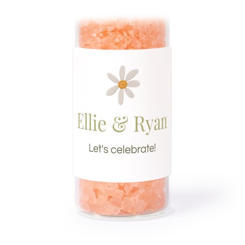 Glass tubes with square stickers & pink bath salt - set of 12