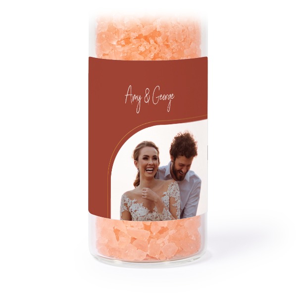 Glass tubes with square stickers & pink bath salt - set of 12