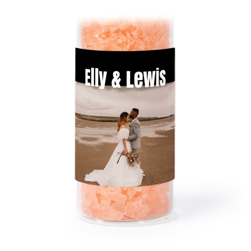Glass tubes with square stickers & pink bath salt - set of 12