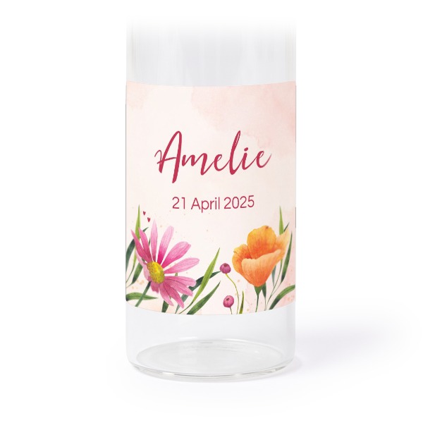 Glass tube with cork and square stickers - 12 pcs