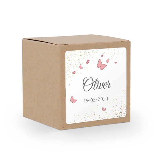 Paper box brown square sticker - set of 24