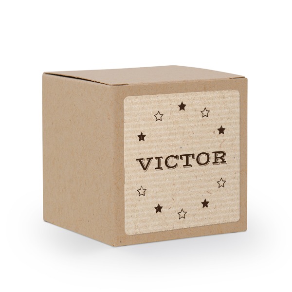 Paper box brown square sticker - set of 24