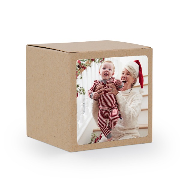 Paper box brown square sticker - set of 24