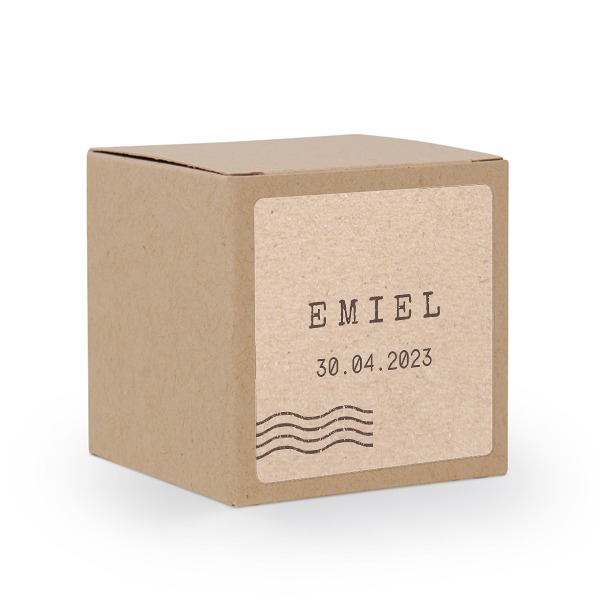 Paper box brown square sticker - set of 24