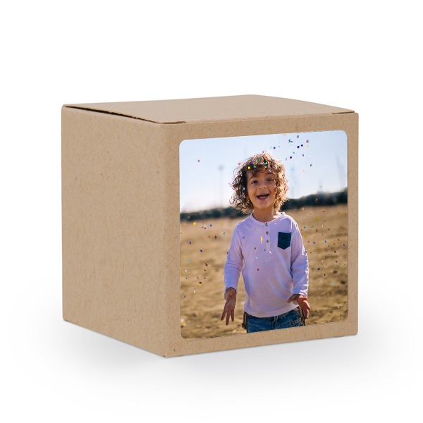 Paper box brown square sticker - set of 24