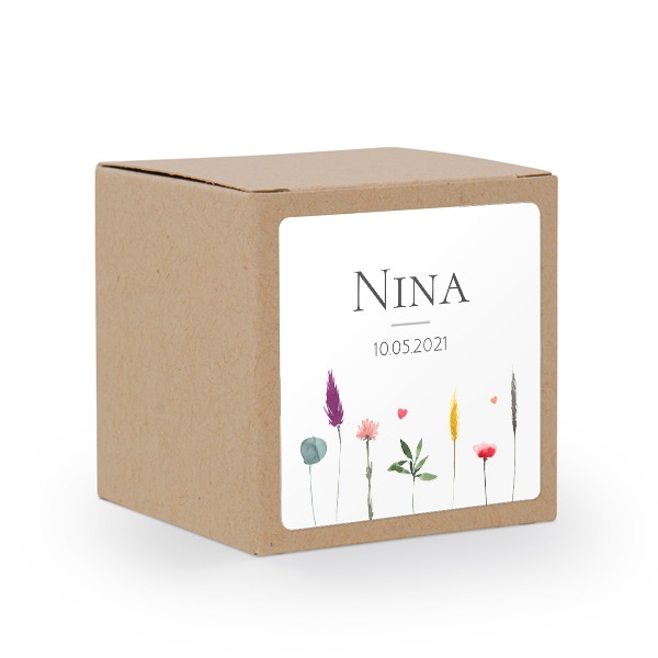 Partybox Braunes Kraftpapier mit Sticker quadratisch - 24 Stk.