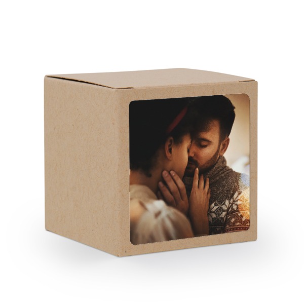 Paper box brown square sticker - set of 24