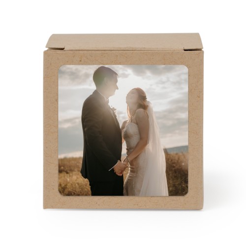 Paper box brown square sticker - set of 24