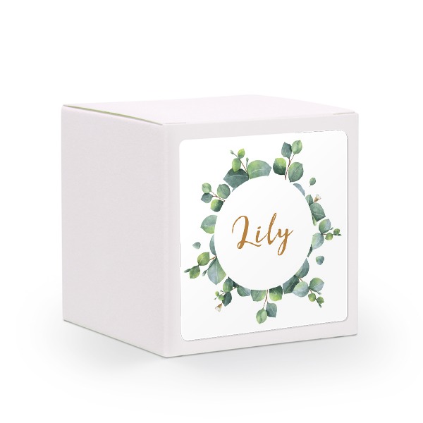 Paper box white square sticker - set of 24