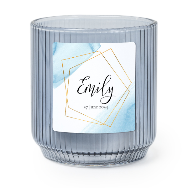 Photophore en verre bleu avec autocollant carré - Lot de 6