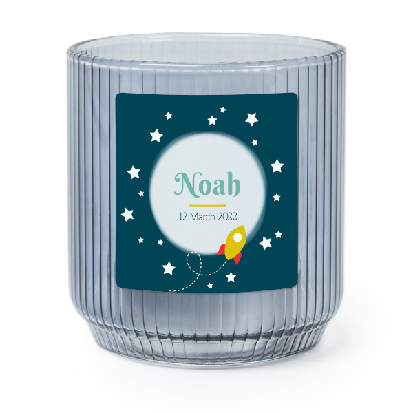 Personalised Blue Glass Tealight Holder with Square Stickers – Set of 6