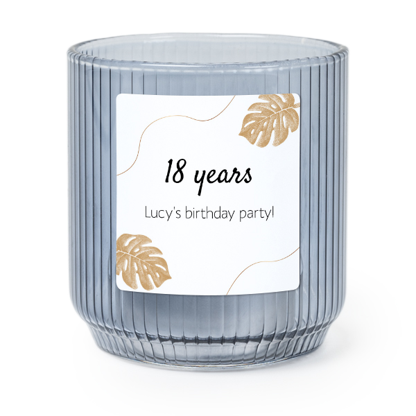 Personalised Blue Glass Tealight Holder with Square Stickers – Set of 6