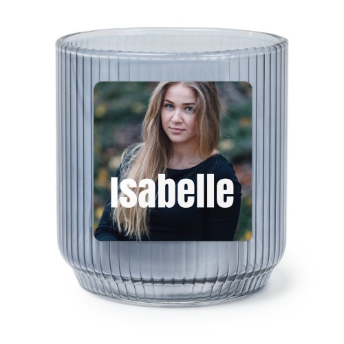 Personalised Blue Glass Tealight Holder with Square Stickers – Set of 6