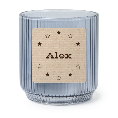 Personalised Blue Glass Tealight Holder with Square Stickers – Set of 6