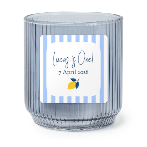 Personalised Blue Glass Tealight Holder with Square Stickers – Set of 6 Personalised Blue Glass Tealight Holder with Square Stickers – Set of 6