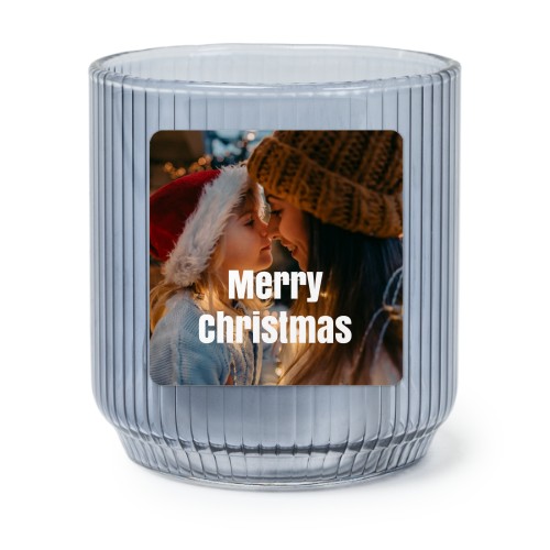 Personalised Blue Glass Tealight Holder with Square Stickers – Set of 6