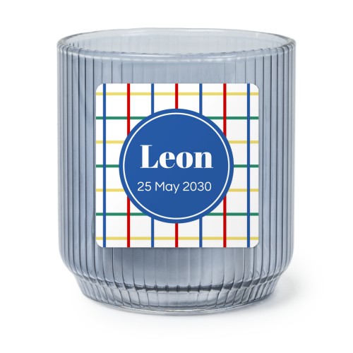 Personalised Blue Glass Tealight Holder with Square Stickers – Set of 6