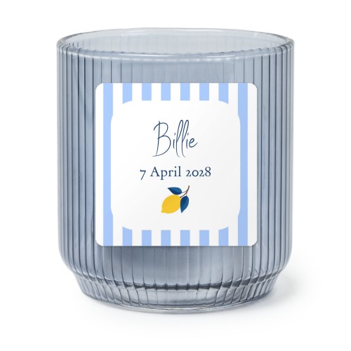 Personalised Blue Glass Tealight Holder with Square Stickers – Set of 6