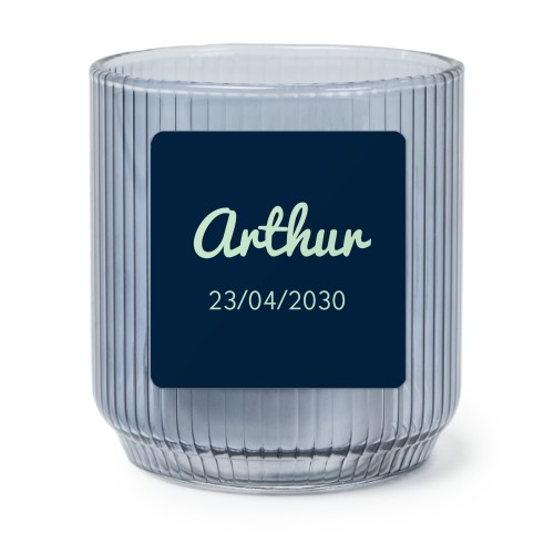 Personalised Blue Glass Tealight Holder with Square Stickers – Set of 6