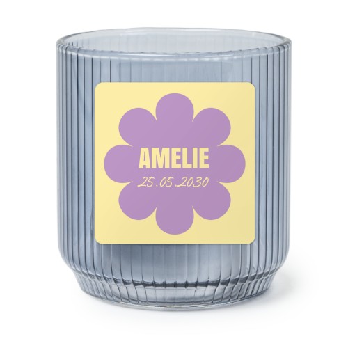 Personalised Blue Glass Tealight Holder with Square Stickers – Set of 6