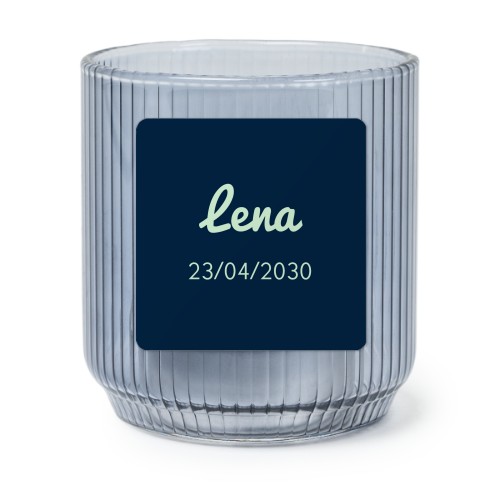 Personalised Blue Glass Tealight Holder with Square Stickers – Set of 6
