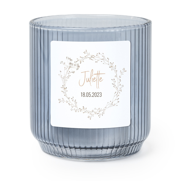 Personalised Blue Glass Tealight Holder with Square Stickers – Set of 6