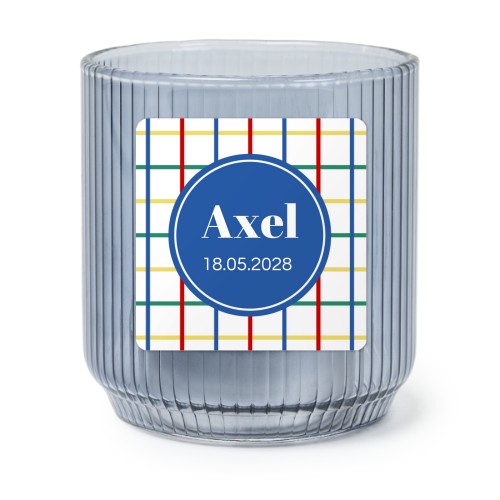 Värmeljushållare i blått glas med fyrkantiga klistermärken – 6 st