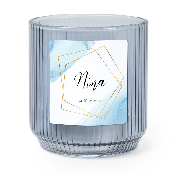 Theelichthouder blauw met vierkante sticker - set van 6 Theelichthouder blauw met vierkante sticker - set van 6