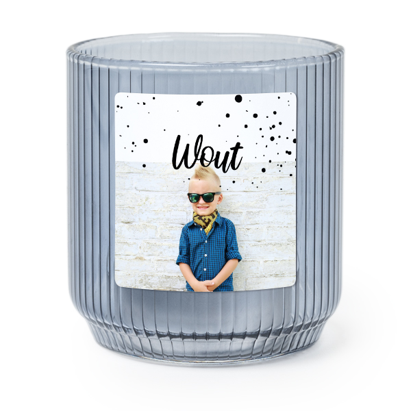 Theelichthouder blauw met vierkante sticker - set van 6 Theelichthouder blauw met vierkante sticker - set van 6