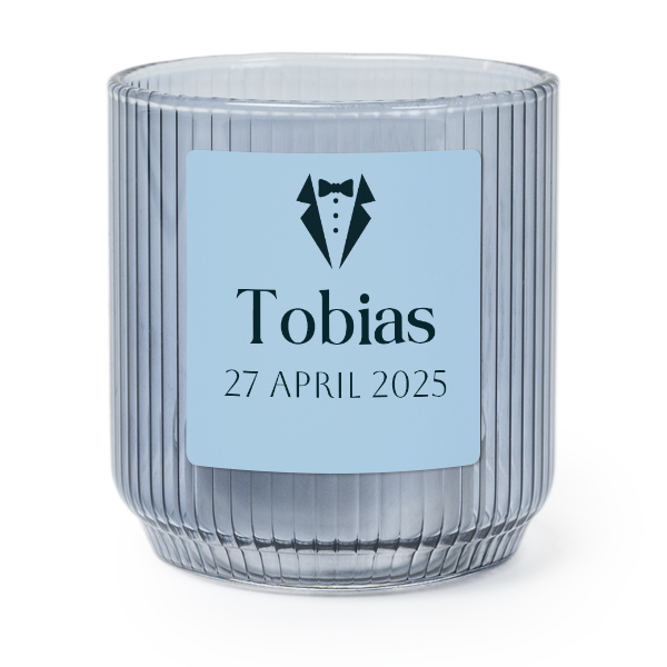 Värmeljushållare i blått glas med fyrkantiga klistermärken – 6 st