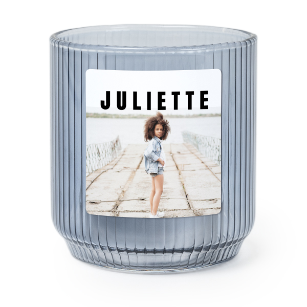 Personalised Blue Glass Tealight Holder with Square Stickers – Set of 6