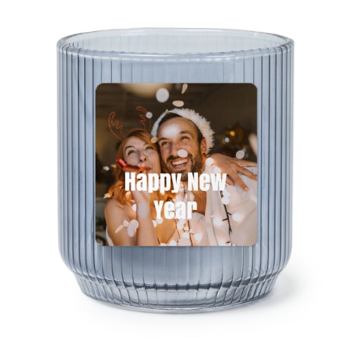 Photophore en verre bleu avec autocollant carré - Lot de 6