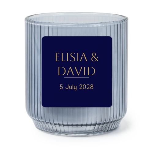 Personalised Blue Glass Tealight Holder with Square Stickers – Set of 6
