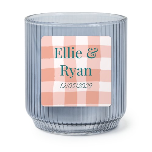 Lysholder i glass blå med firkantede klistermerker - 6 stk Lysholder i glass blå med firkantede klistermerker - 6 stk